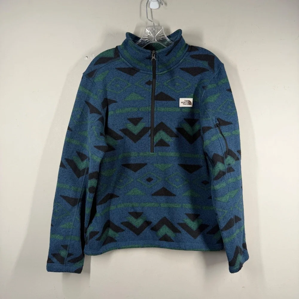 The North Face Mens Gordon Lyons 1/4 Zip Fleece Aztec Blue Green NF0A3YRB Small